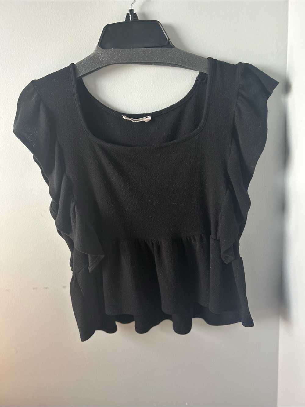 Jolie Black Ruffle Sleeve Peplum Blouse
